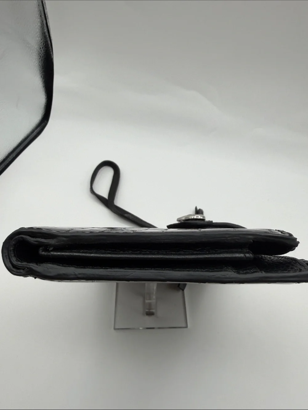 Black Croc-Embossed Wristlet Wallet with Heart Accent